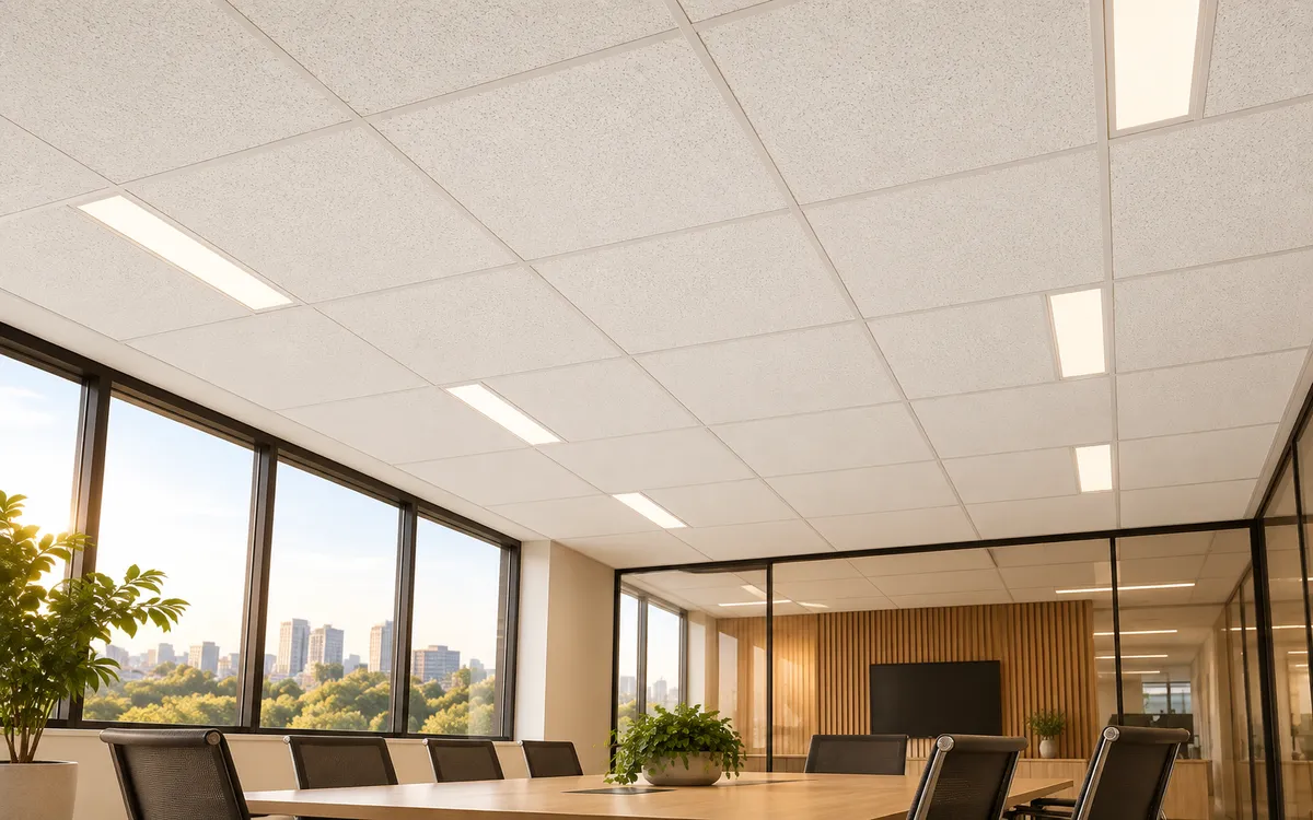 Sala de reunião com forro mineral removível
