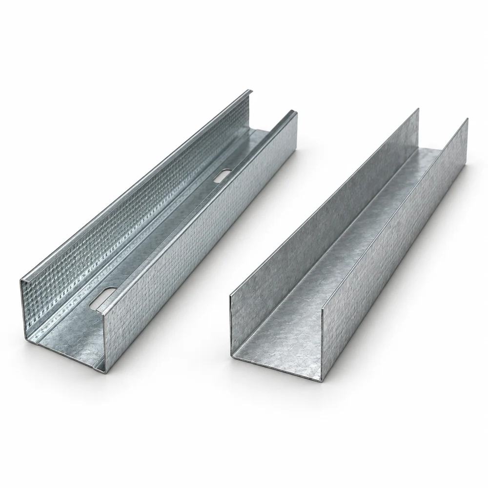 Montante e guia em aço galvanizado para parede de drywall